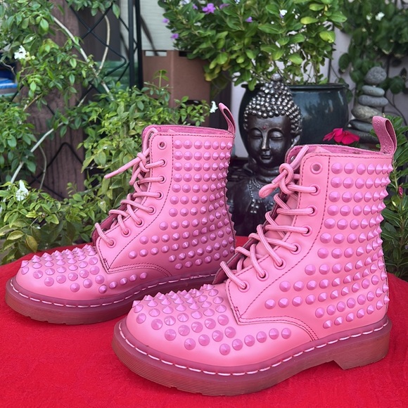 Dr. Martens Mono PINK Metal Spike Combat Moto Boots - Picture 11 of 17